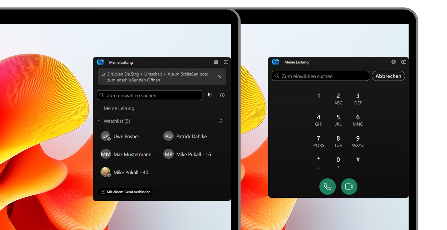 Webex Anruf-Dock Screenshot