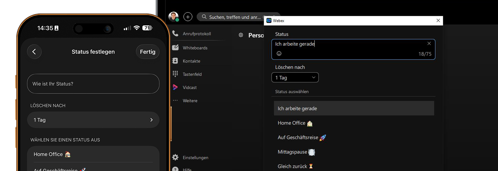 Webex Eigener Status Screenshot